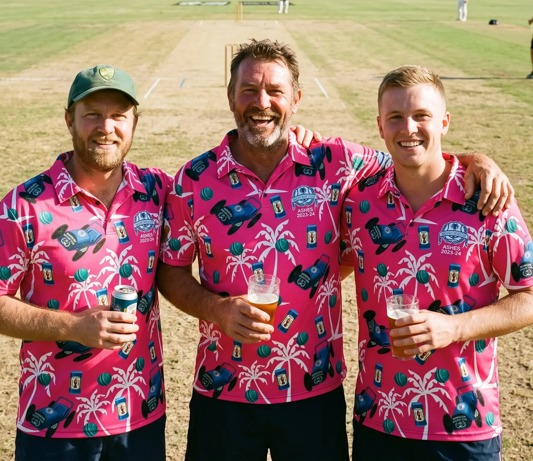 Bangalow CC members in matching pink palm-print polos