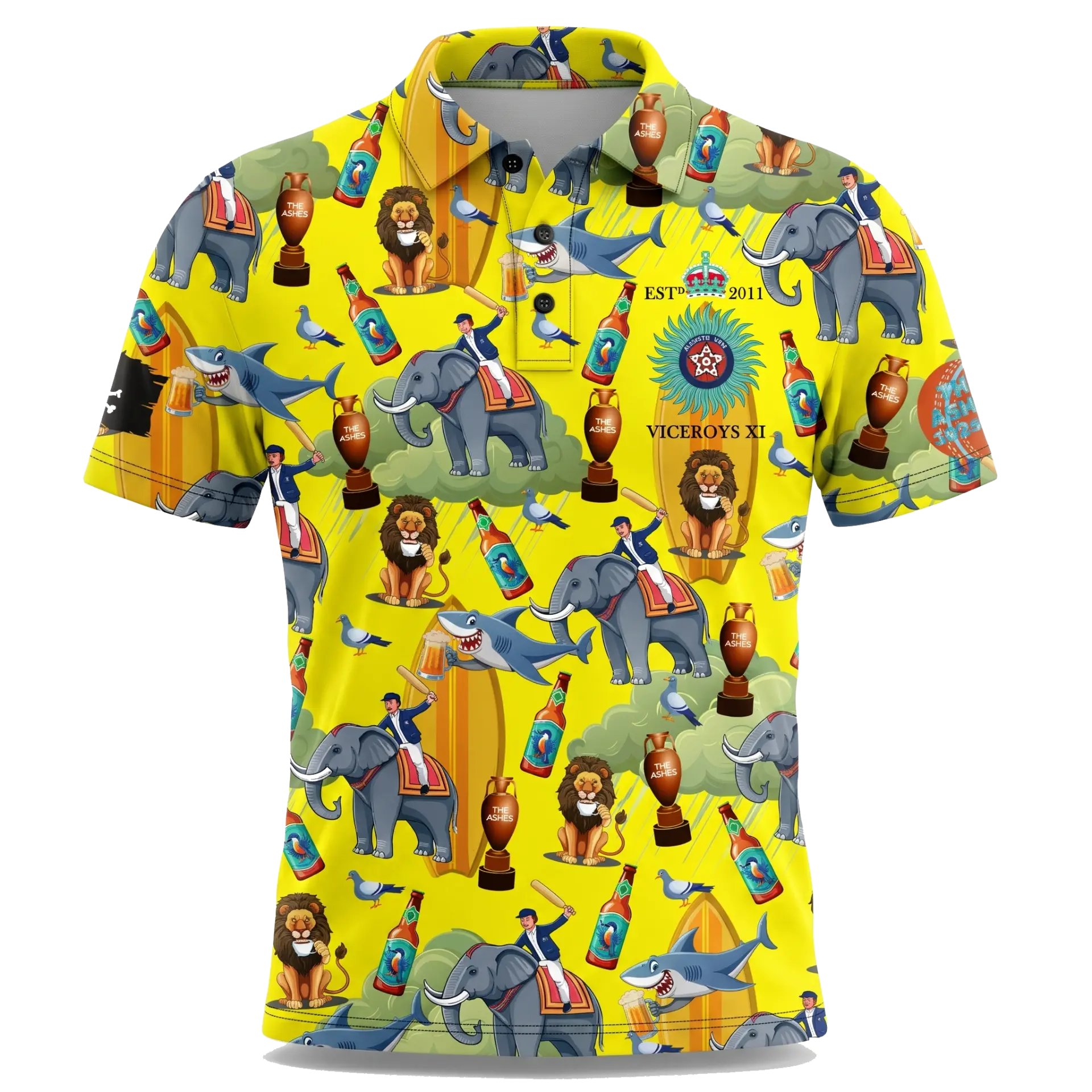 Mockup of the Viceroys XI Ashes 2026 tour polo in yellow