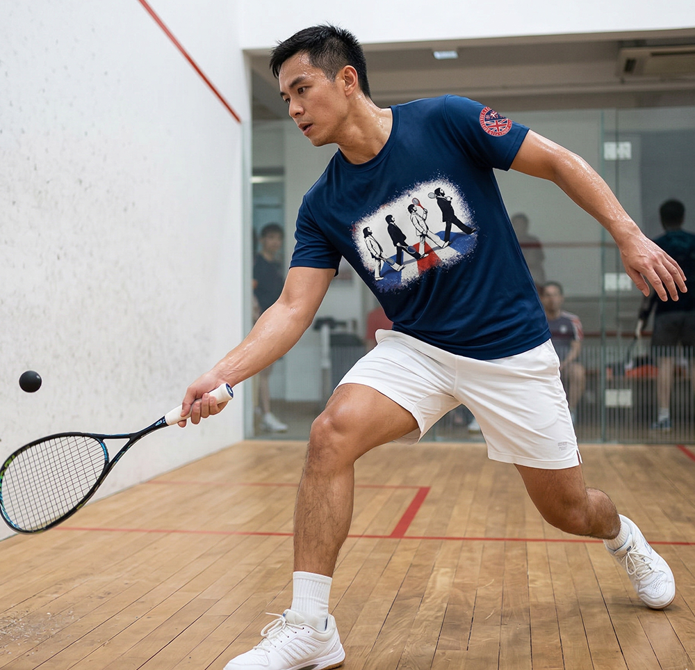 British Club squash player in the Abbey Road print squash section tee