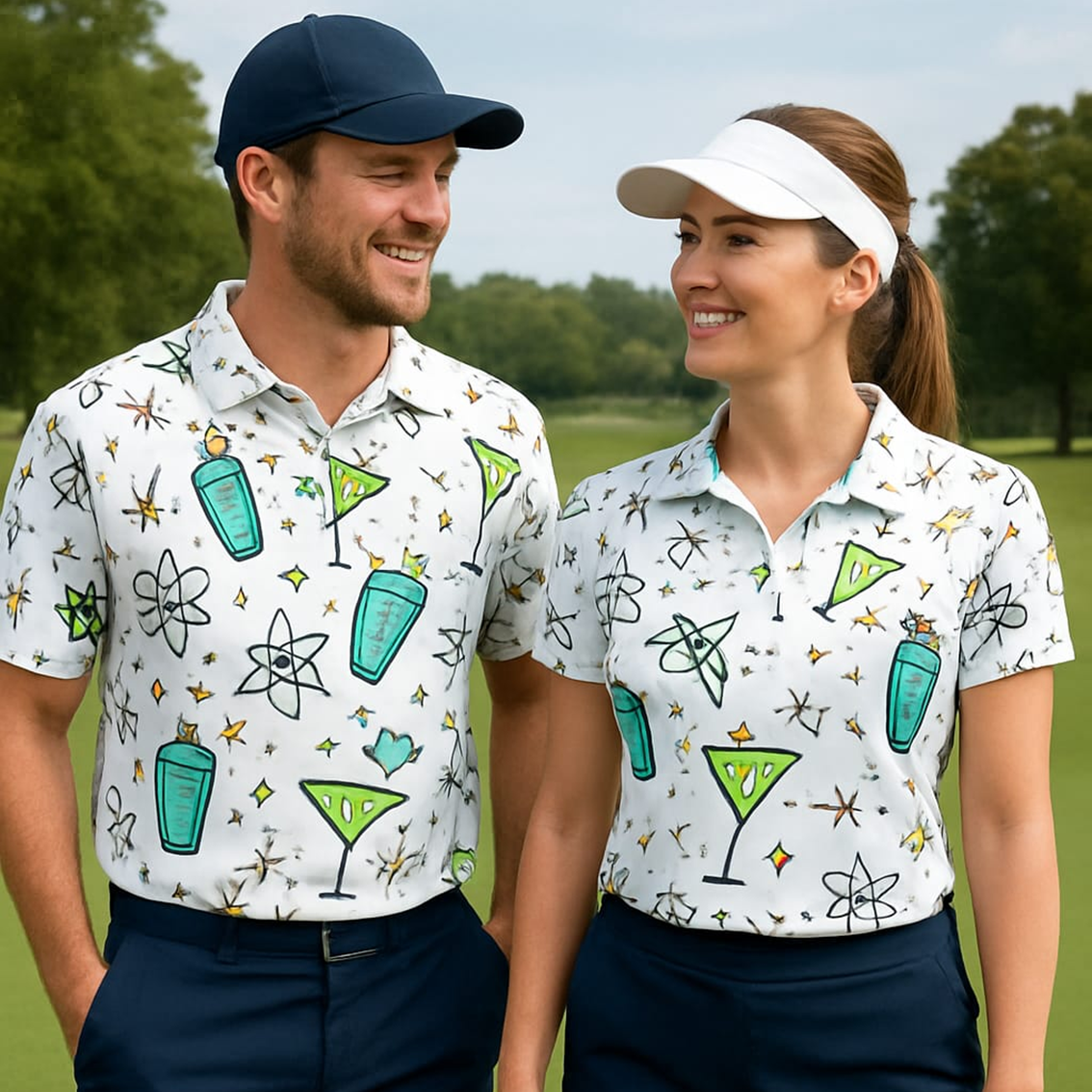 Golfers wearing the 9 Iron polo design