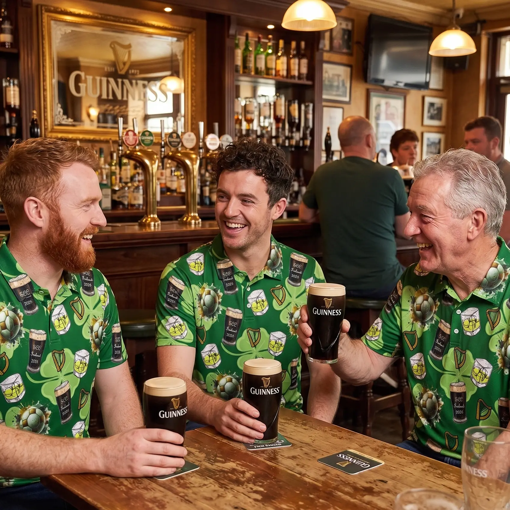 Tourists in matching green Ireland 2026 tour polos