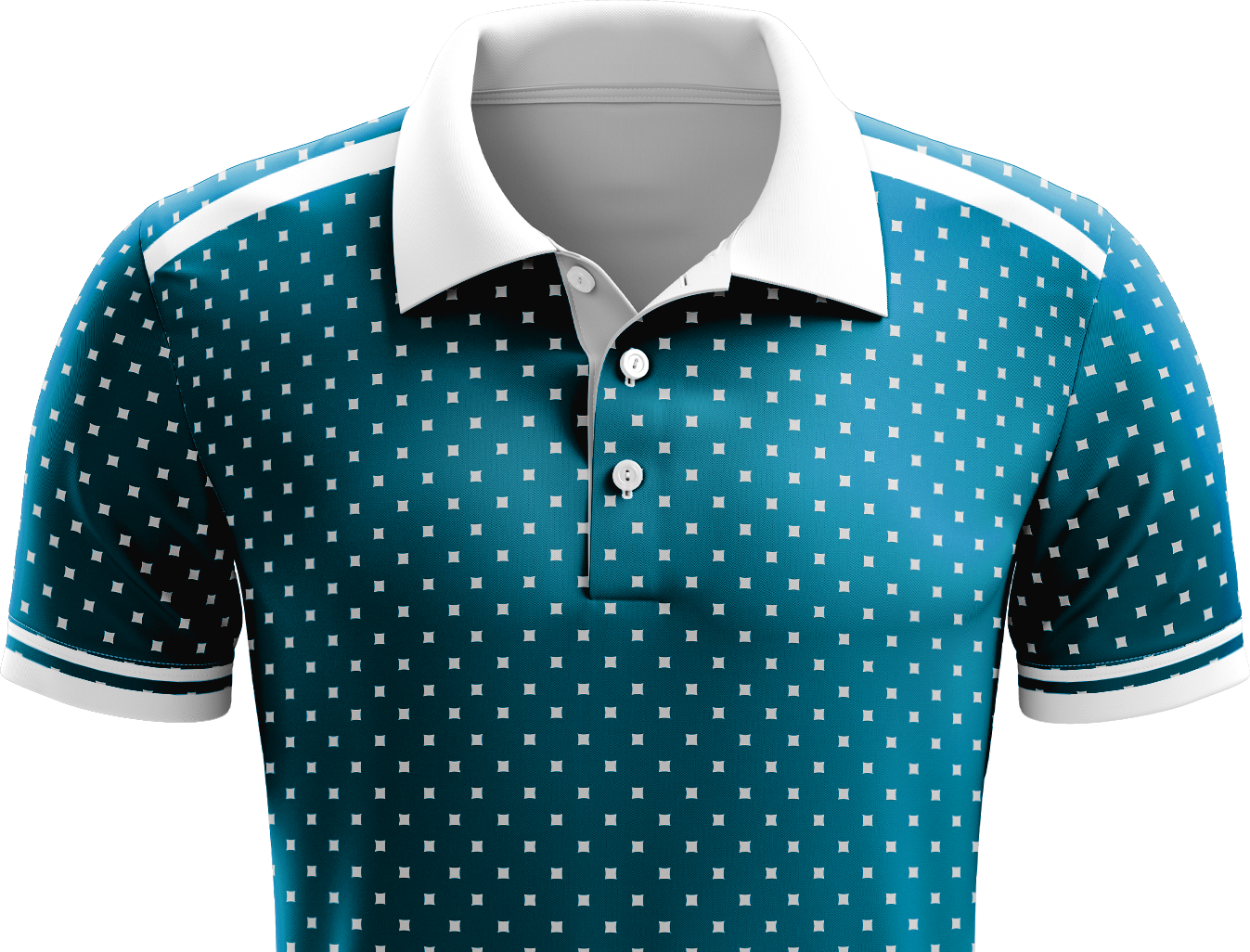 Turquoise polo with a structured white collar and custom print