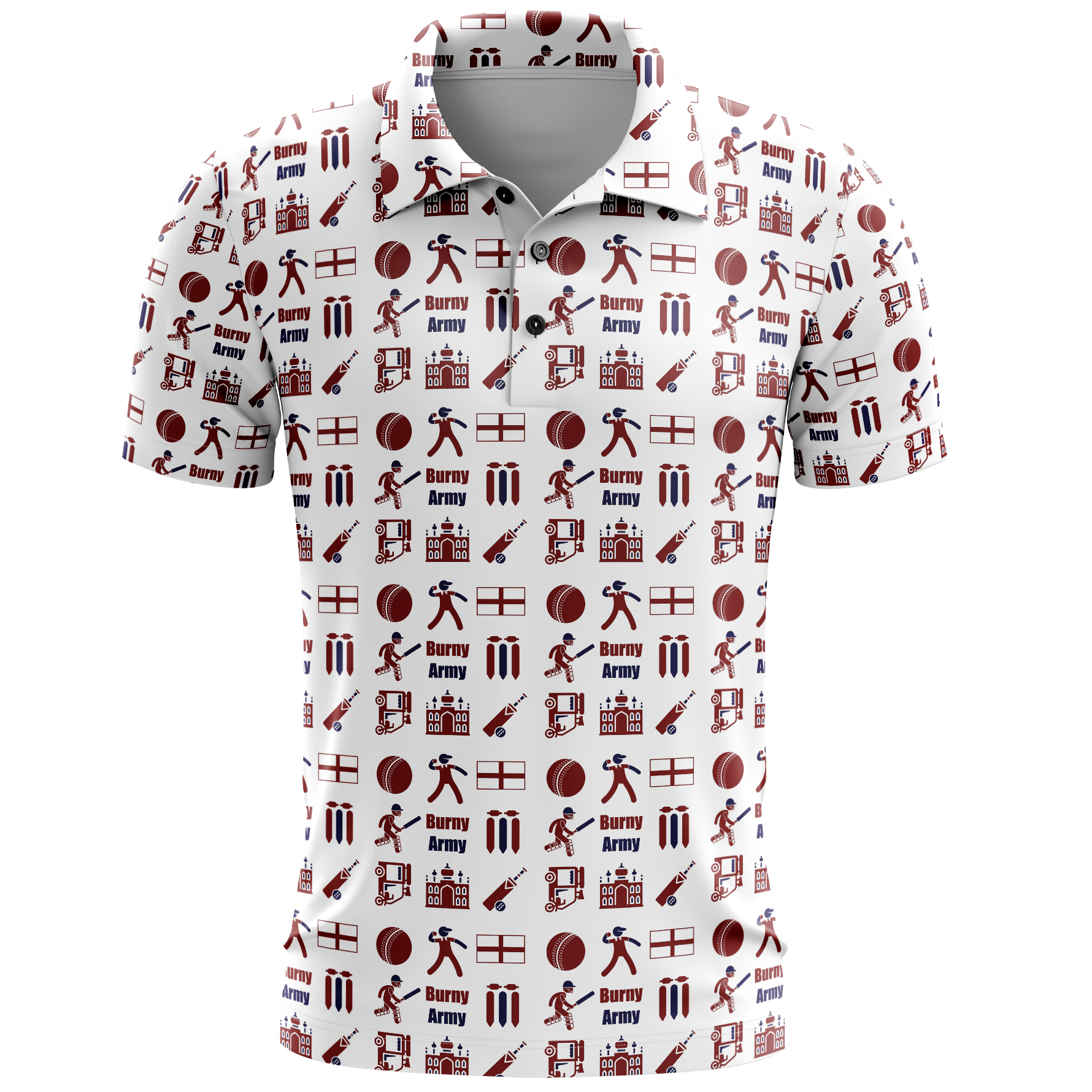 Mockup of the Burn CC India 2024 tour polo in white