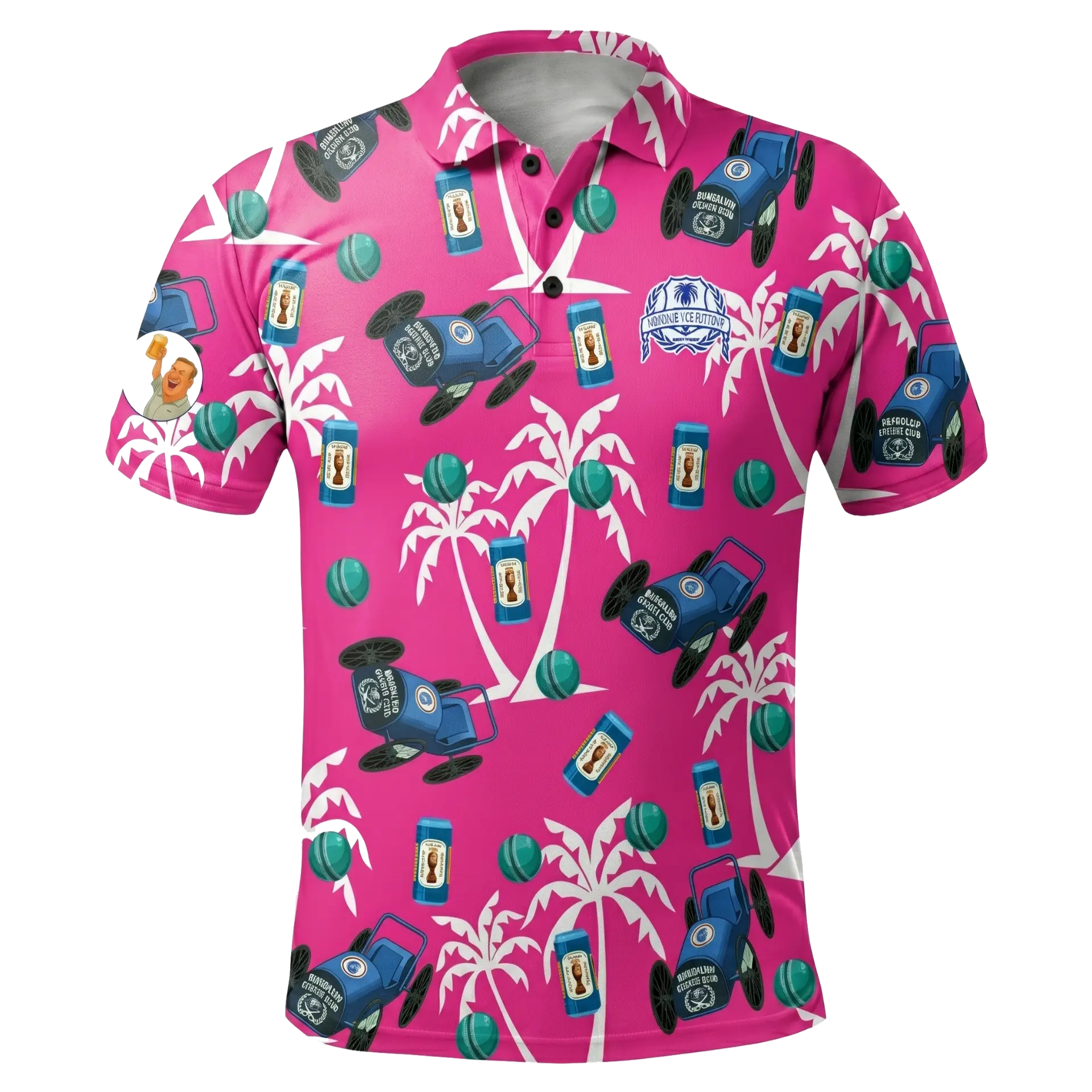 Mockup of the Bangalow CC Ashes 2025 polo in pink