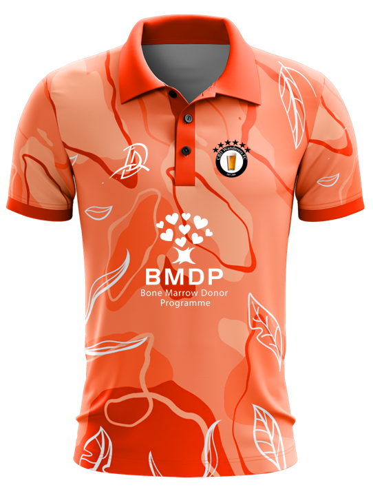 Mockup of the CBD Wanderers 2025 home kit polo in orange