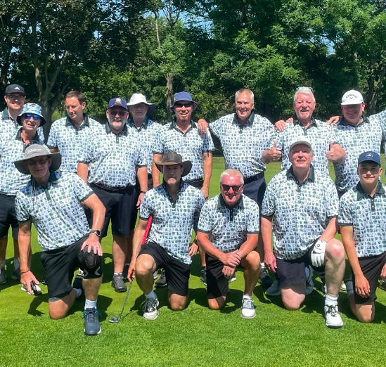 Yorkshire SL&GS squad on the fairway in matching white and green Matlock 2026 UK tour polos